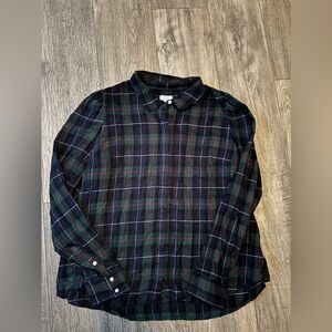 Crown & Ivy Holiday Green Plaid Flannel Shirt Women’s XXL